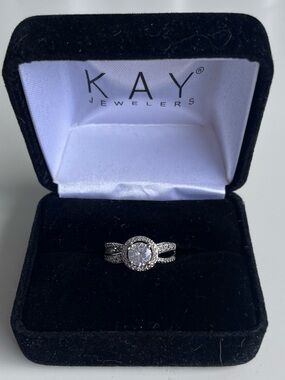 Kay Jewelers Sterling Silver Halo Ring CZ Engagement Style Ring